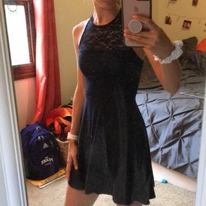 Navy Blue Hollister Racerback lace skater dress
